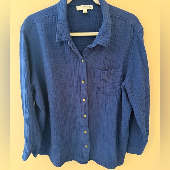 ANNE KLEIN Shirt Blue Gauzy Top Coastal Minimalist summer size XXL - Picture 1 of 6